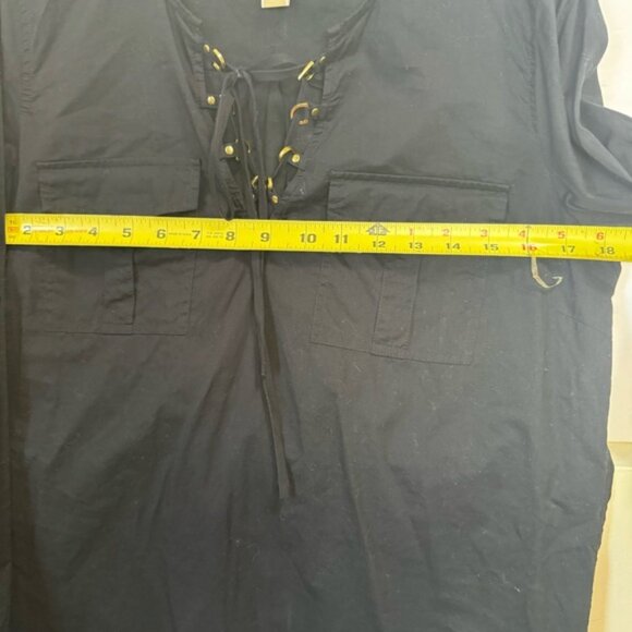Michael Kors Cotton Neck Lace Tunic Roll Up Sleeves Pockets Top Lightweight M - Picture 15 of 16